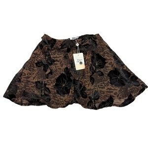 Tiger Mist Rocco Velvet Floral Burnout Mini Skirt Black/Brown Women XS